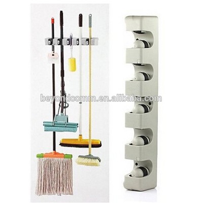 Plastic Wall Mounted 5 Position Kitchen Storage Mop Broom Organizer Holder Tool