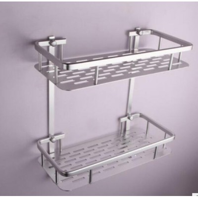 Double rectangular aluminum wall storage rack for bathroom Cosmetics rack  hook Aluminum Alloy tray