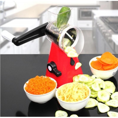 Vegetable Slicer, Vegetable Fruit Cutter Cheese Shredder Rotary Drum Grater with 3 Stainless Steel Rotary