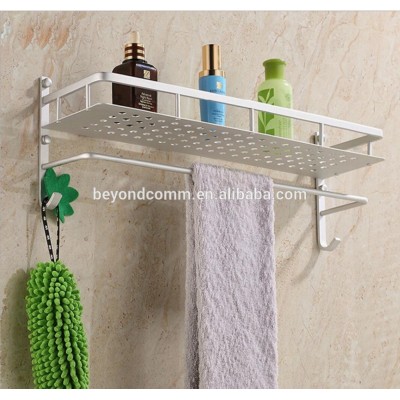 Single or double space aluminum bathroom shelf rack with kitchen towel bar hanging hook