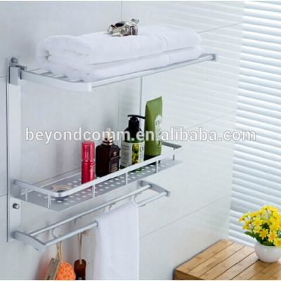 Aluminum folding movable towel rack three layer combination hole tray shelf cosmetic storage rack/Tray Rack Bathroom Shelf